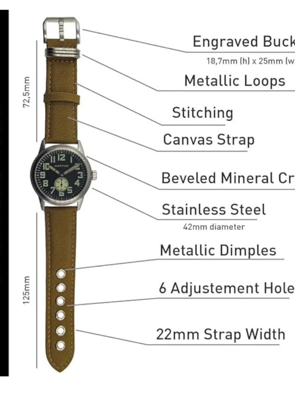 Wartime WW2 USAAF Swiss-Quartz Movement Canvas Strap 42MM Watch NEW